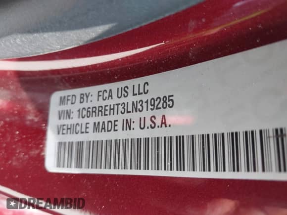2020 Ram 1500 Limited z VIN 1C6RREHT3LN319285, wystawiony jako IAAI lot #42399428 z przebiegiem 132 969 mil mil oraz . Historia ofert i sprzedaży dostępna na DreamBid. Obrazek 9.