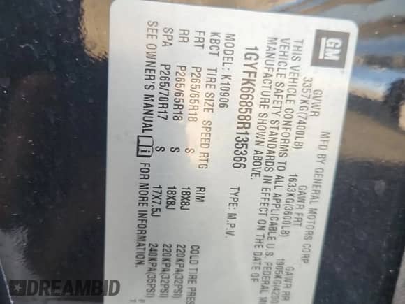 2008 Cadillac Escalade ESV with VIN 1GYFK66858R135366, listed as a Copart auction lot 68320235 with 216,820 mi miles and Clean title. Bid and sale history available at DreamBid. Image 13.