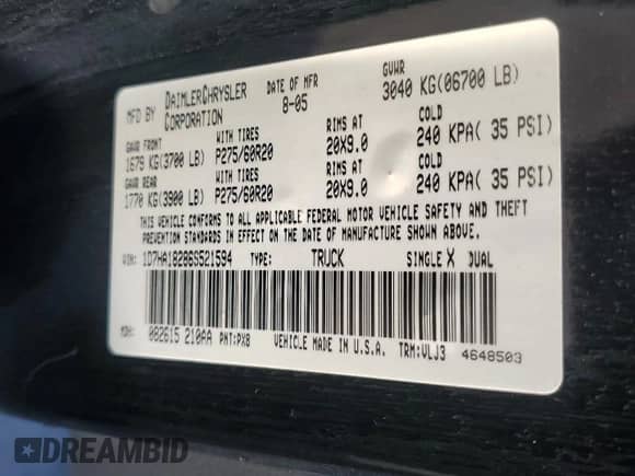 2006 Dodge 1500 Laramie с VIN 1D7HA18286S521594, выставлен на аукционе Copart как лот 84932225 с пробегом 227 801 миль миль и Чистый • Clean title. История ставок и продаж доступна на DreamBid. Изображение 12.