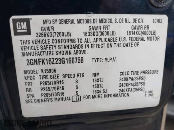 2003 Chevrolet Suburban LS with VIN 3GNFK16Z23G160758, listed as a IAAI auction lot 42900844 with 30,763 mi miles and . Bid and sale history available at DreamBid. Image 9.