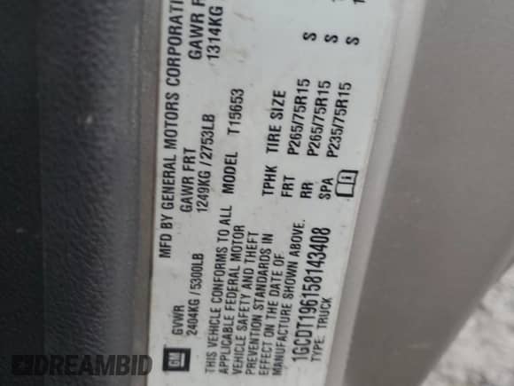 2005 Chevrolet Colorado LS Z71 с VIN 1GCDT196158143408, выставлен на аукционе Copart как лот 89396345 с пробегом 207 636 миль миль и На запчасти • Non repairable. История ставок и продаж доступна на DreamBid. Изображение 14.