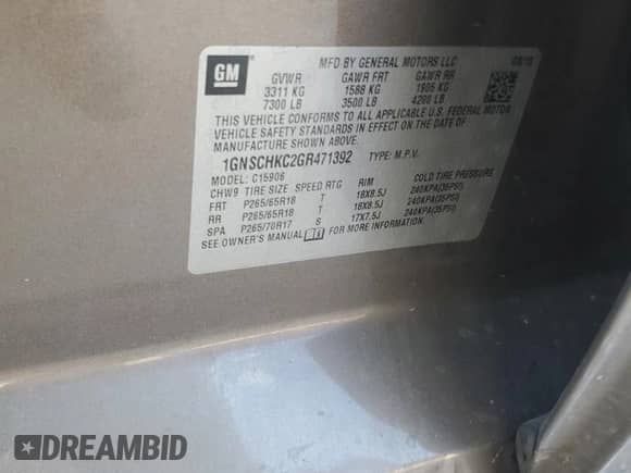 2016 Chevrolet Suburban LT с VIN 1GNSCHKC2GR471392, выставлен на аукционе Copart как лот 80506645 с пробегом 203 399 миль миль и Списание • Salvage title. История ставок и продаж доступна на DreamBid. Изображение 13.