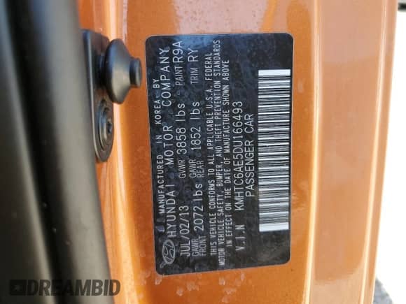 2013 Hyundai Veloster Turbo с VIN KMHTC6AE5DU166493, выставлен на аукционе Copart как лот 81244455 с пробегом 116 148 миль миль и Списание • Salvage title. История ставок и продаж доступна на DreamBid. Изображение 12.