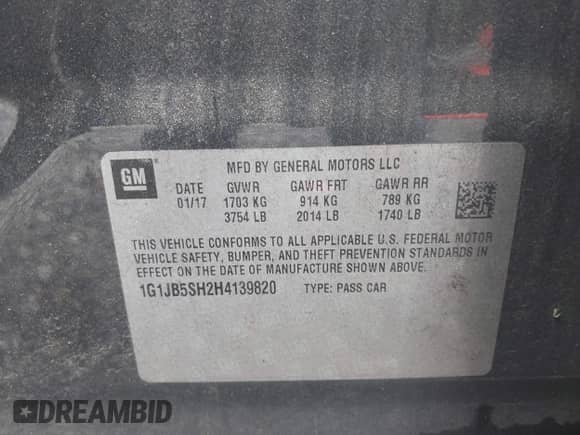 2017 Chevrolet Sonic LS with VIN 1G1JB5SH2H4139820, listed as a IAAI auction lot 42501934 with 106,284 mi miles and . Bid and sale history available at DreamBid. Image 9.