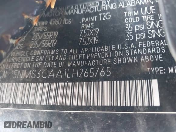 2020 Hyundai Santa Fe SEL с VIN 5NMS3CAA1LH265765, выставлен на аукционе IAAI как лот 42538080 с пробегом Не указан миль и . История ставок и продаж доступна на DreamBid. Изображение 9.