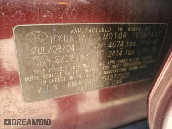 2005 Hyundai XG с VIN KMHFU45E75A377223, выставлен на аукционе Copart как лот 62759394 с пробегом 158 478 миль миль и Чистый • Clean title. История ставок и продаж доступна на DreamBid. Изображение 12.