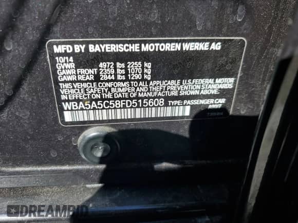 2015 BMW 5 Series 528i с VIN WBA5A5C58FD515608, выставлен на аукционе Copart как лот 85377935 с пробегом 141 093 миль миль и Списание • Salvage title. История ставок и продаж доступна на DreamBid. Изображение 13.