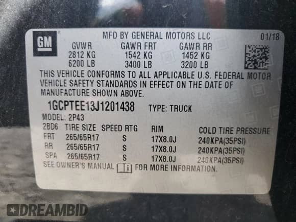 2018 Chevrolet Colorado 4WD ZR2 with VIN 1GCPTEE13J1201438, listed as a Copart auction lot 50608135 with 141,940 mi miles and Salvage title. Bid and sale history available at DreamBid. Image 15.