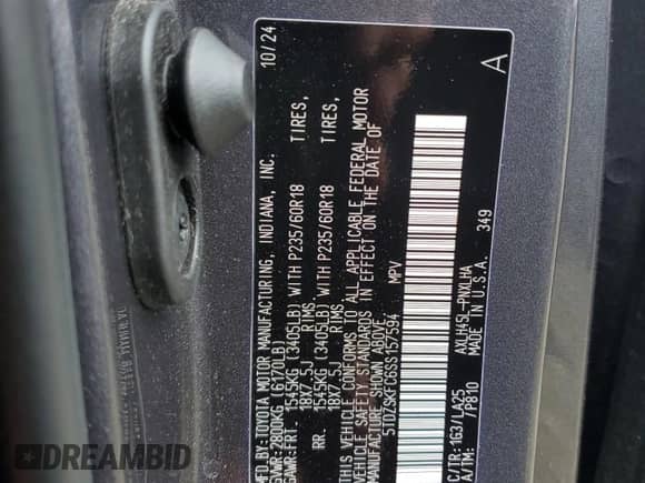 2025 Toyota Sienna Limited с VIN 5TDZSKFC6SS157594, выставлен на аукционе Copart как лот 62633325 с пробегом 30 494 миль миль и Списание • Salvage title. История ставок и продаж доступна на DreamBid. Изображение 13.