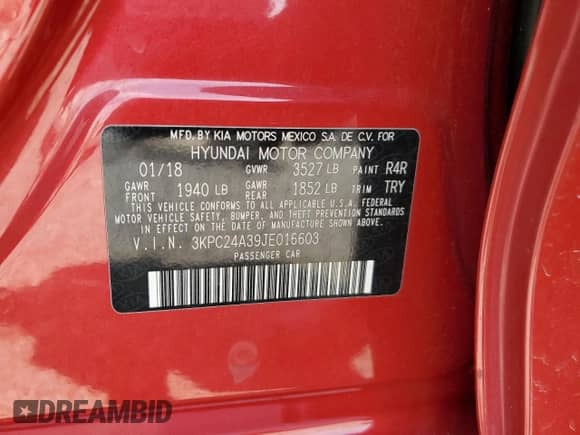 2018 Hyundai Accent SE with VIN 3KPC24A39JE016603, listed as a Copart auction lot 64360995 with 73,779 mi miles and Salvage title. Bid and sale history available at DreamBid. Image 12.