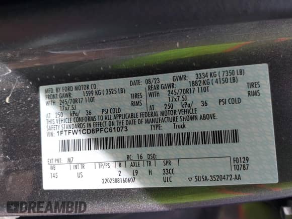 2023 Ford F-150 XL с VIN 1FTFW1CD8PFC61073, выставлен на аукционе IAAI как лот 43442230 с пробегом 51 756 миль миль и . История ставок и продаж доступна на DreamBid. Изображение 9.