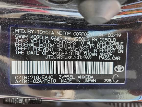 2019 Toyota Prius LE с VIN JTDL9RFUXK3002969, выставлен на аукционе Copart как лот 63192795 с пробегом 45 182 миль миль и Списание • Salvage title. История ставок и продаж доступна на DreamBid. Изображение 13.