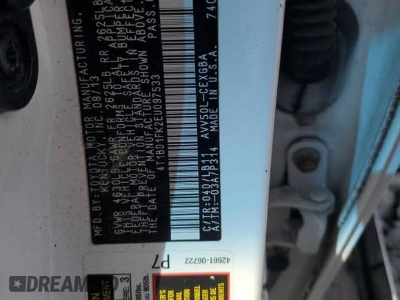 2014 Toyota Camry LE with VIN 4T1BD1FK2EU097533, listed as a Copart auction lot 71321915 with 127,214 mi miles and Salvage title. Bid and sale history available at DreamBid. Image 12.