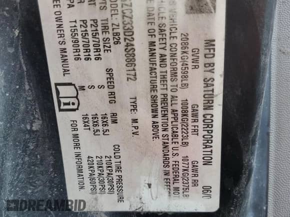 2006 Saturn VUE z VIN 5GZCZ63476S833049, wystawiony jako Copart lot #75467824 z przebiegiem 230 229 mil mil oraz Nie do naprawy • Non repairable. Historia ofert i sprzedaży dostępna na DreamBid. Obrazek 13.