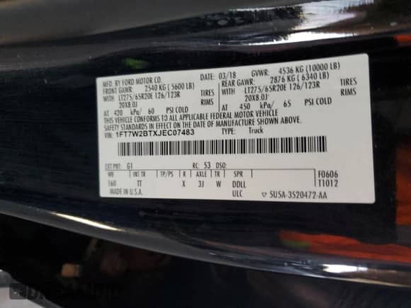 2018 Ford F-250 XL с VIN 1FT7W2BTXJEC07483, выставлен на аукционе Copart как лот 64330475 с пробегом 244 650 миль миль и Списание • Salvage title. История ставок и продаж доступна на DreamBid. Изображение 12.