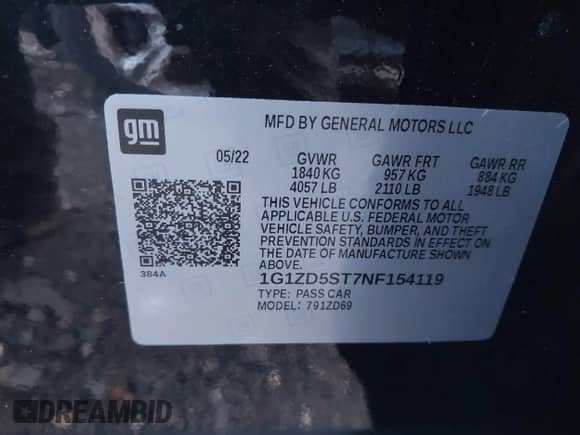 2022 Chevrolet Malibu LT with VIN 1G1ZD5ST7NF154119, listed as a IAAI auction lot 41313366 with 63,148 mi miles and . Bid and sale history available at DreamBid. Image 9.