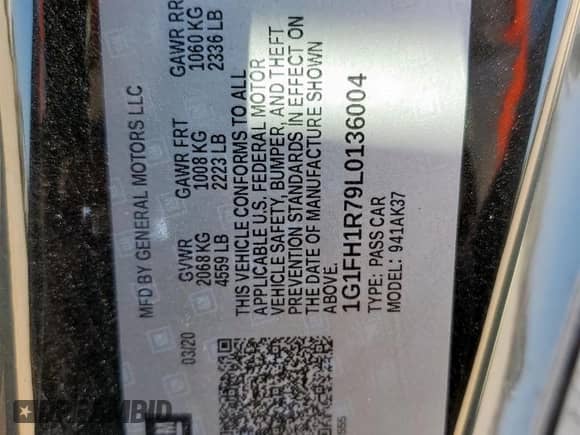 2020 Chevrolet Camaro 2SS с VIN 1G1FH1R79L0136004, выставлен на аукционе Copart как лот 80322775 с пробегом 60 043 миль миль и Списание • Salvage title. История ставок и продаж доступна на DreamBid. Изображение 13.