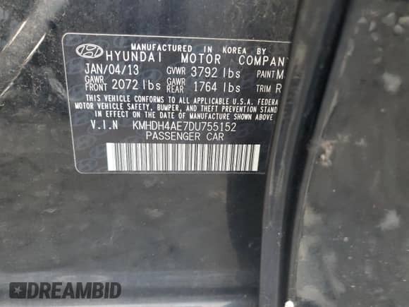 2013 Hyundai Elantra GLS z VIN KMHDH4AE7DU755152, wystawiony jako Copart lot #87282285 z przebiegiem Nie podano mil oraz Szkoda całkowita • Salvage title. Historia ofert i sprzedaży dostępna na DreamBid. Obrazek 13.