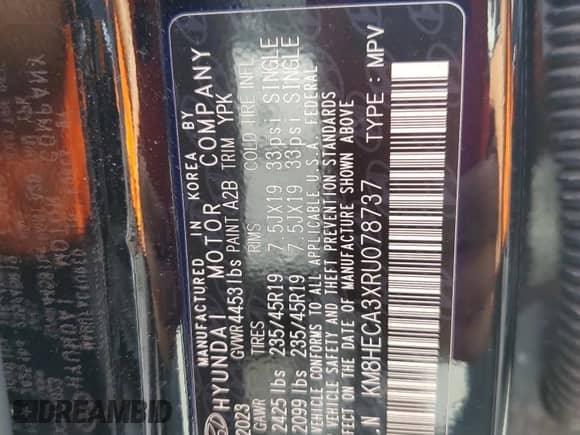 2024 Hyundai Kona Limited с VIN KM8HECA3XRU078737, выставлен на аукционе Copart как лот 80282155 с пробегом 44 148 миль миль и Списание • Salvage title. История ставок и продаж доступна на DreamBid. Изображение 13.