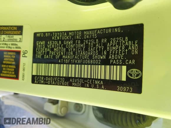 2015 Toyota Camry SE z VIN 4T1BF1FK8FU068002, wystawiony jako IAAI lot #43106714 z przebiegiem 102 717 mil mil oraz . Historia ofert i sprzedaży dostępna na DreamBid. Obrazek 9.