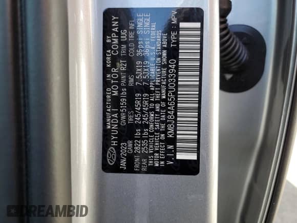 2023 Hyundai NEXO Limited с VIN KM8J84A65PU033940, выставлен на аукционе Copart как лот 67062014 с пробегом 10 985 миль миль и Списание • Salvage title. История ставок и продаж доступна на DreamBid. Изображение 14.