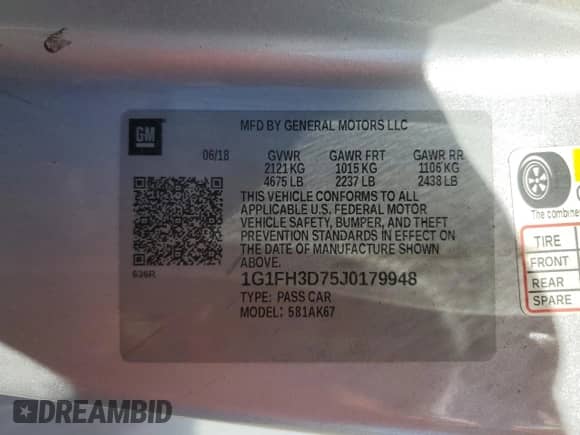 2018 Chevrolet Camaro 2SS с VIN 1G1FH3D75J0179948, выставлен на аукционе Copart как лот 62306255 с пробегом 75 468 миль миль и Списание • Salvage title. История ставок и продаж доступна на DreamBid. Изображение 12.