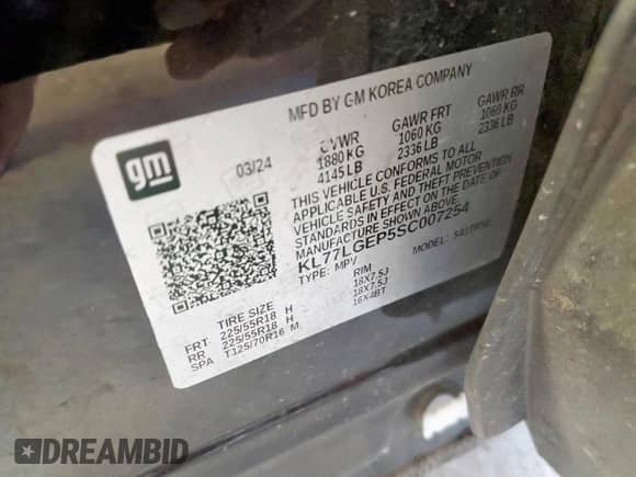 2025 Chevrolet Trax 1RS с VIN KL77LGEP5SC007254, выставлен на аукционе Copart как лот 67836385 с пробегом 65 463 миль миль и Списание • Salvage title. История ставок и продаж доступна на DreamBid. Изображение 14.