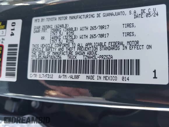 2024 Toyota Tacoma SR5 with VIN 3TYLB5JN6RT026356, listed as a IAAI auction lot 41432726 with 6,414 mi miles and . Bid and sale history available at DreamBid. Image 9.