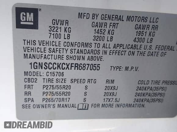 2015 Chevrolet Tahoe LTZ с VIN 1GNSCCKCXFR687055, выставлен на аукционе IAAI как лот 43473908 с пробегом Не указан миль и . История ставок и продаж доступна на DreamBid. Изображение 9.
