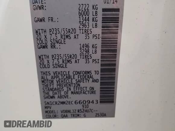 2014 Nissan Pathfinder SV Hybrid with VIN 5N1CR2MM2EC660943, listed as a Copart auction lot 69441715 with 136,816 mi miles and Clean title. Bid and sale history available at DreamBid. Image 13.