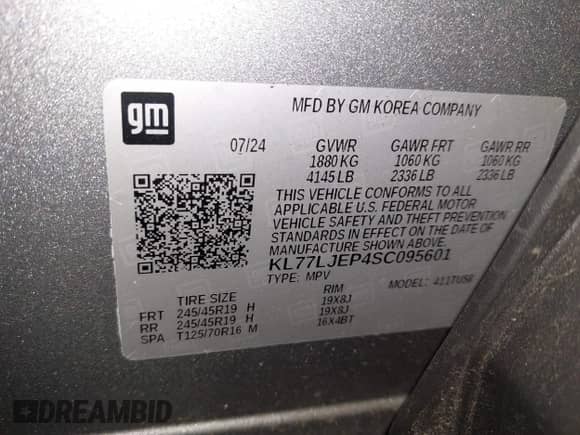 2025 Chevrolet Trax 2RS with VIN KL77LJEP4SC095601, listed as a IAAI auction lot 43092856 with 11,824 mi miles and . Bid and sale history available at DreamBid. Image 9.