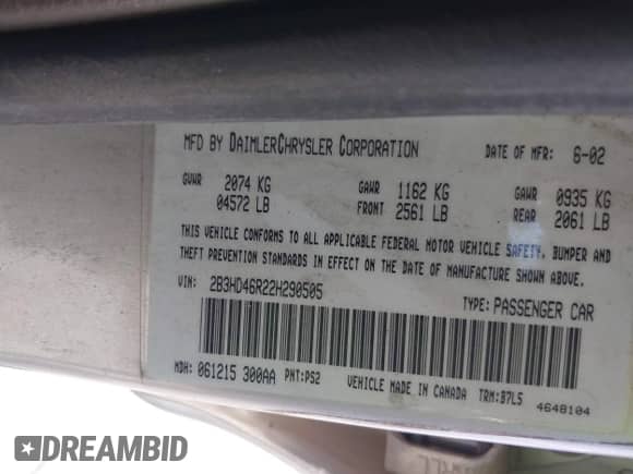 2002 Dodge Intrepid SE z VIN 2B3HD46R22H290505, wystawiony jako IAAI lot #42569892 z przebiegiem 197 317 mil mil oraz . Historia ofert i sprzedaży dostępna na DreamBid. Obrazek 9.