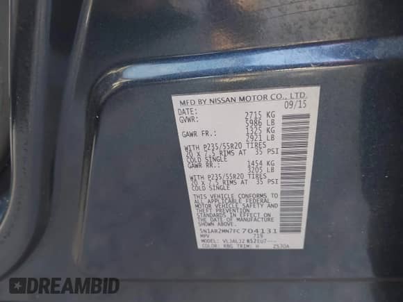 2015 Nissan Pathfinder S с VIN 5N1AR2MN7FC704131, выставлен на аукционе IAAI как лот 40481147 с пробегом Не указан миль и . История ставок и продаж доступна на DreamBid. Изображение 9.