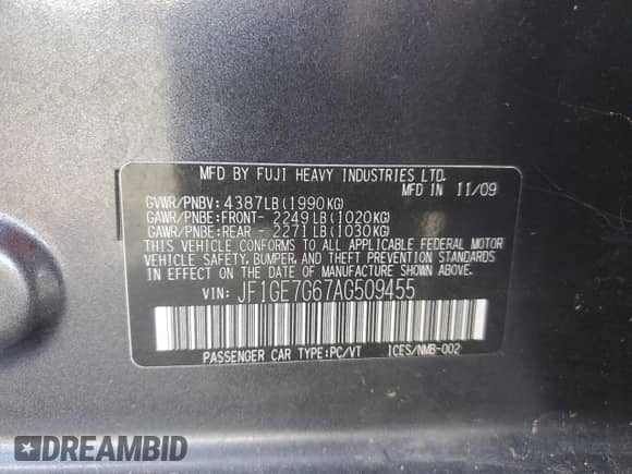 2010 Subaru WRX WRX with VIN JF1GE7G67AG509455, listed as a Copart auction lot 53671585 with 150,549 mi miles and Clean title. Bid and sale history available at DreamBid. Image 12.