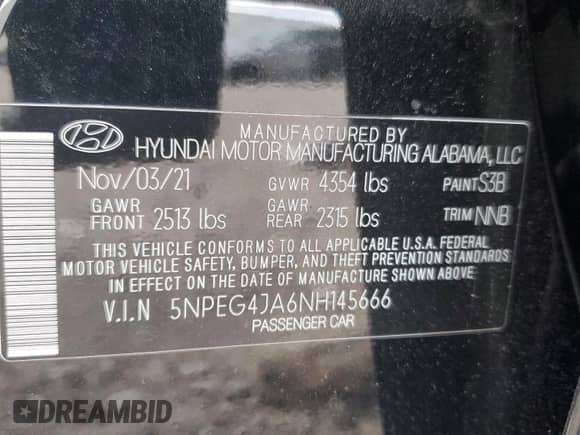 2022 Hyundai Sonata SE with VIN 5NPEG4JA6NH145666, listed as a Copart auction lot 67946615 with 84,528 mi miles and Salvage title. Bid and sale history available at DreamBid. Image 13.