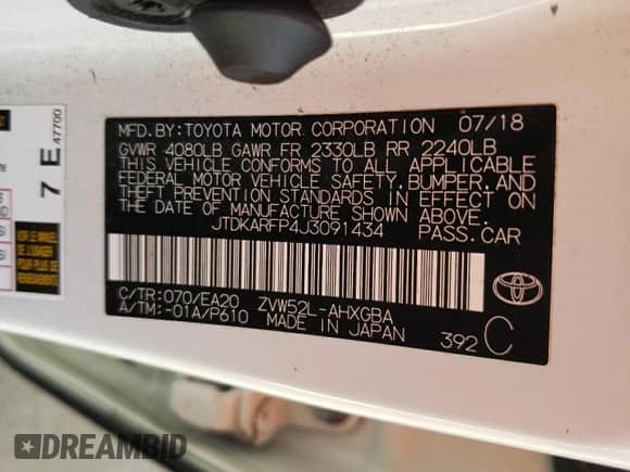 2018 Toyota Prius Plus with VIN JTDKARFP4J3091434, listed as a Copart auction lot 80555275 with 196,307 mi miles and Salvage title. Bid and sale history available at DreamBid. Image 12.