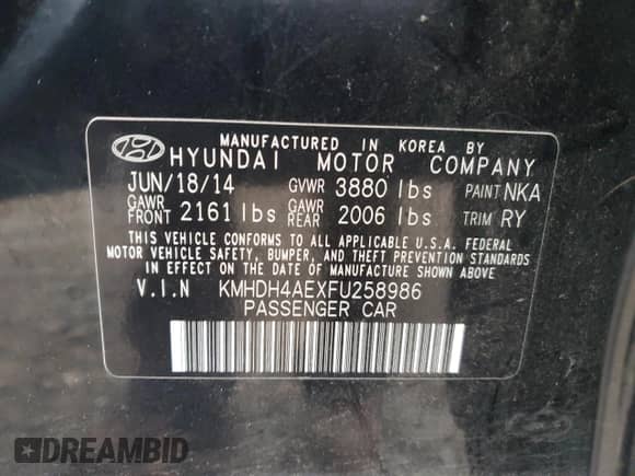 2015 Hyundai Elantra Limited с VIN KMHDH4AEXFU258986, выставлен на аукционе Copart как лот 90403535 с пробегом 61 295 миль миль и Списание • Salvage title. История ставок и продаж доступна на DreamBid. Изображение 12.