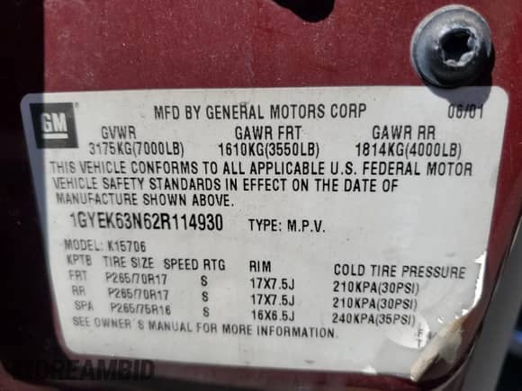 2002 Cadillac Escalade с VIN 1GYEK63N62R114930, выставлен на аукционе Copart как лот 84051885 с пробегом 215 871 миль миль и Чистый • Clean title. История ставок и продаж доступна на DreamBid. Изображение 13.