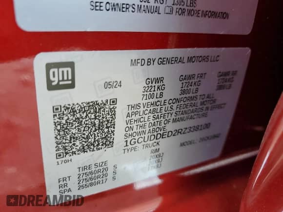 2024 Chevrolet Silverado 1500 LT with VIN 1GCUDDED2RZ338100, listed as a Copart auction lot 56344965 with Not provided miles and Salvage title. Bid and sale history available at DreamBid. Image 12.