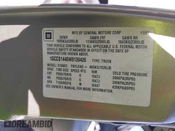 1998 Chevrolet S-10 LS с VIN 1GCCS1448W8139426, выставлен на аукционе IAAI как лот 42886928 с пробегом 161 255 миль миль и . История ставок и продаж доступна на DreamBid. Изображение 9.