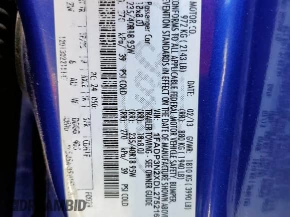 2013 Ford Focus Titanium with VIN 1FADP3N2XDL275216, listed as a Copart auction lot 70680535 with 131,779 mi miles and Non repairable. Bid and sale history available at DreamBid. Image 12.