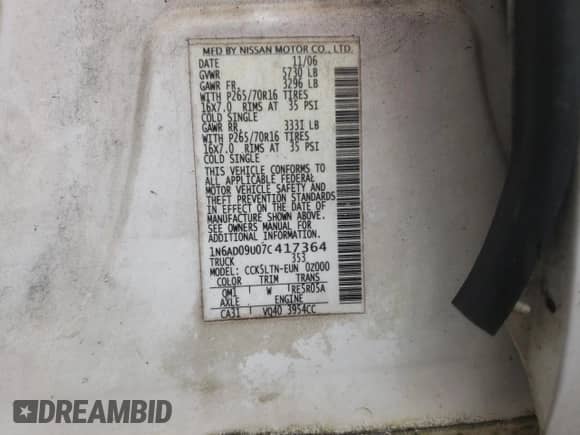 2007 Nissan Frontier SE with VIN 1N6AD09U07C417364, listed as a Copart auction lot 81930075 with 136,654 mi miles and Clean title. Bid and sale history available at DreamBid. Image 12.