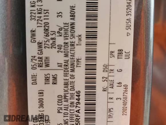 2024 Ford F-150 Lariat with VIN 1FTFW5L55RFA79446, listed as a Copart auction lot 51942235 with 8,694 mi miles and Clean title. Bid and sale history available at DreamBid. Image 13.