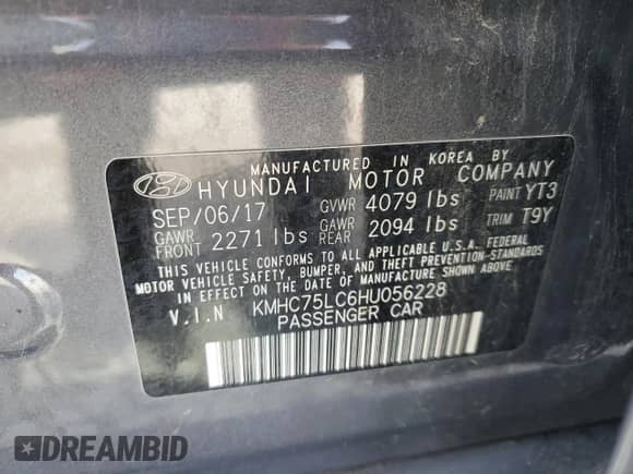 2017 Hyundai Ioniq SEL с VIN KMHC75LC6HU056228, выставлен на аукционе Copart как лот 89900635 с пробегом 151 498 миль миль и Списание • Salvage title. История ставок и продаж доступна на DreamBid. Изображение 12.