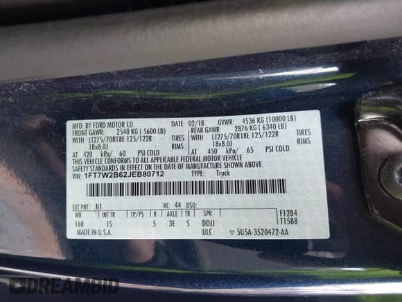 2018 Ford F-250 XL с VIN 1FT7W2B62JEB80712, выставлен на аукционе IAAI как лот 41593737 с пробегом 118 231 миль миль и . История ставок и продаж доступна на DreamBid. Изображение 9.