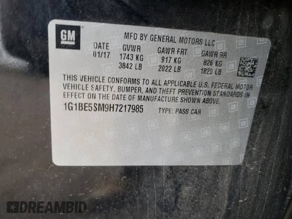 2017 Chevrolet Cruze LT с VIN 1G1BE5SM9H7217985, выставлен на аукционе Copart как лот 81334635 с пробегом 48 375 миль миль и Списание • Salvage title. История ставок и продаж доступна на DreamBid. Изображение 12.