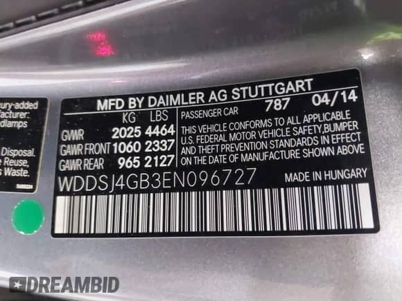 2014 Mercedes-Benz CLA 250 with VIN WDDSJ4GB3EN096727, listed as a IAAI auction lot 42661413 with 76,283 mi miles and . Bid and sale history available at DreamBid. Image 9.