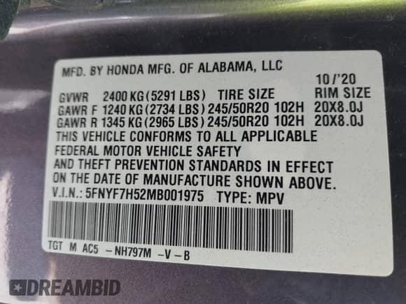 2021 Honda Passport EX-L с VIN 5FNYF7H52MB001975, выставлен на аукционе IAAI как лот 43383933 с пробегом 59 459 миль миль и . История ставок и продаж доступна на DreamBid. Изображение 9.