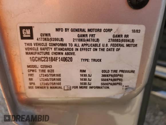 2004 Chevrolet Silverado 2500HD LS с VIN 1GCHC23184F140620, выставлен на аукционе Copart как лот 51058275 с пробегом Не указан миль и Чистый • Clean title. История ставок и продаж доступна на DreamBid. Изображение 12.