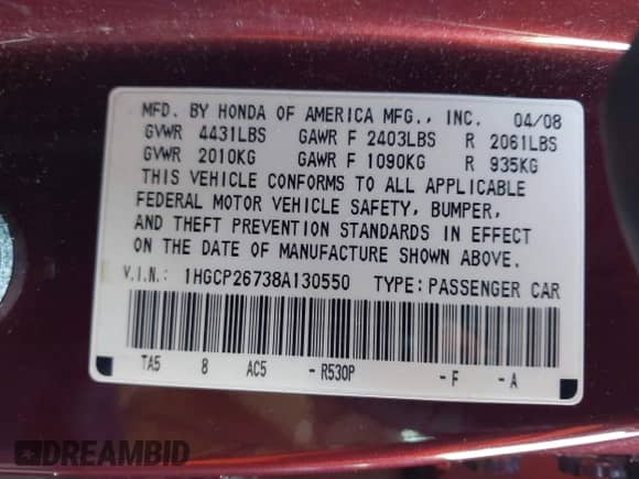 2008 Honda Accord EX с VIN 1HGCP26738A130550, выставлен на аукционе IAAI как лот 43512859 с пробегом 224 722 миль миль и . История ставок и продаж доступна на DreamBid. Изображение 9.